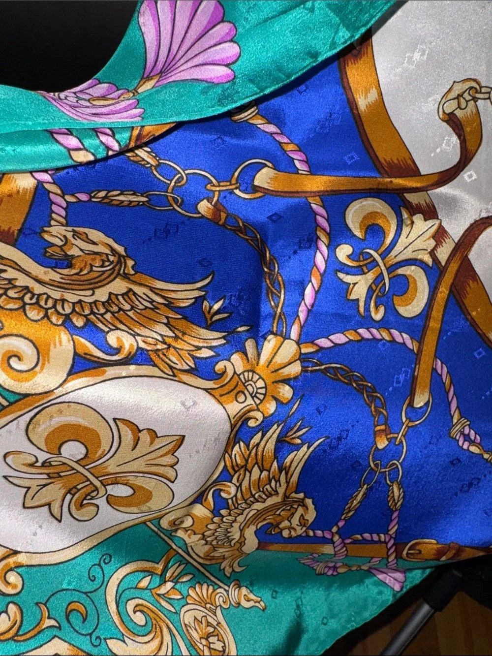 Aratta Silent Journey Green & Blue Baroque Print Silk Scarf NWOT